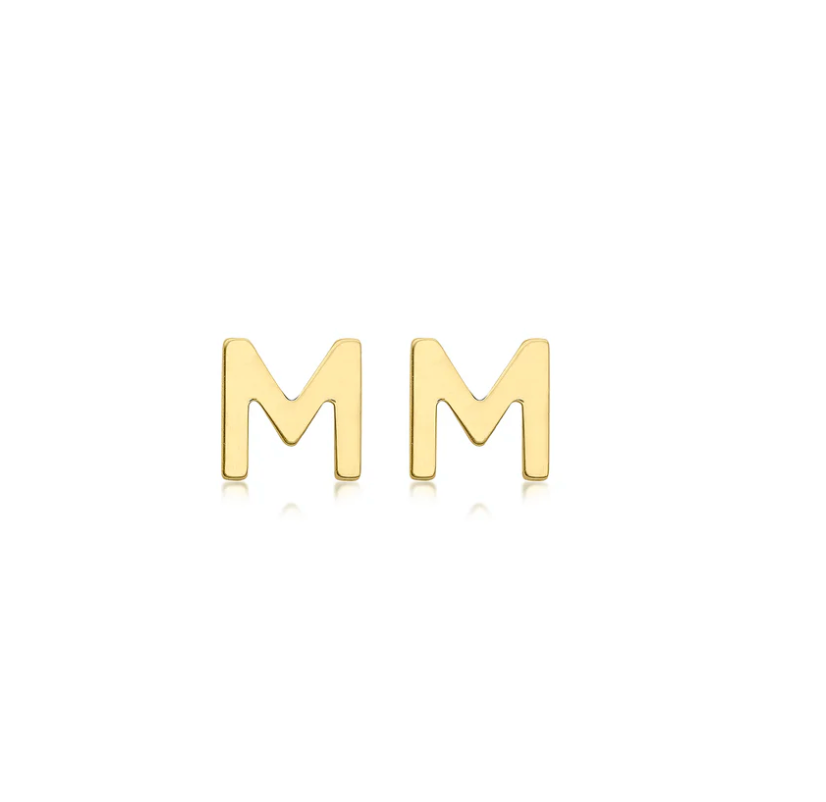 Cherie Solid Yellow Gold Initial Stud Earrings
