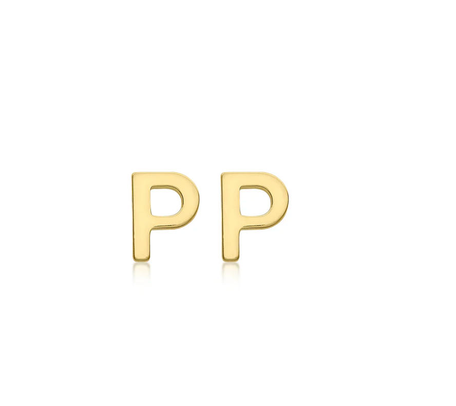 Cherie Solid Yellow Gold Initial Stud Earrings