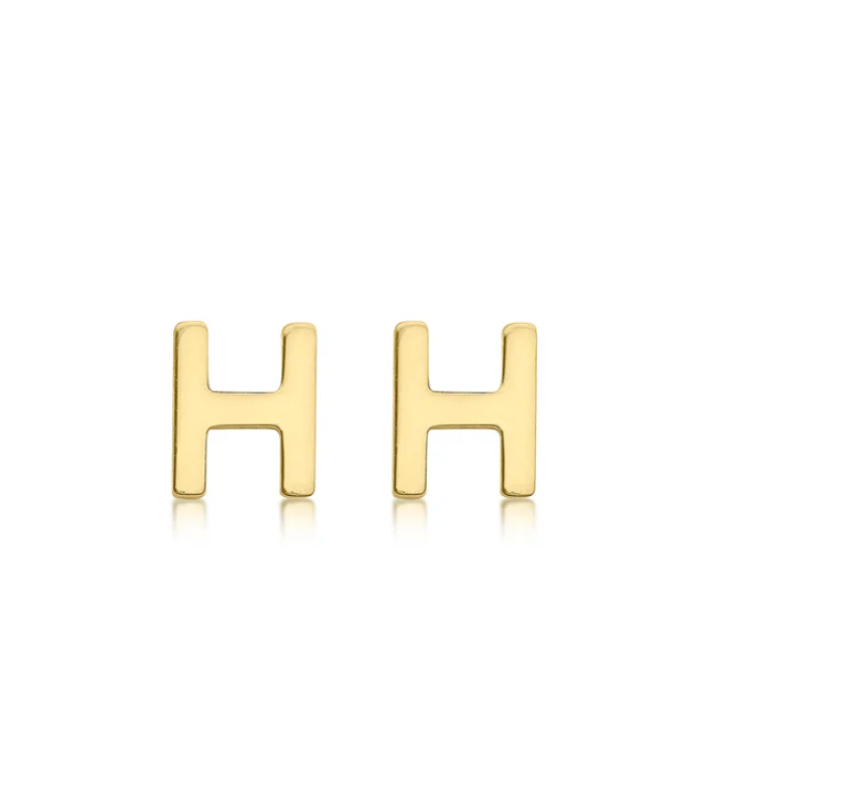 Cherie Solid Yellow Gold Initial Stud Earrings