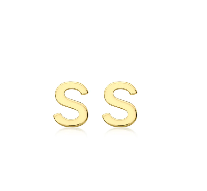 Cherie Solid Yellow Gold Initial Stud Earrings