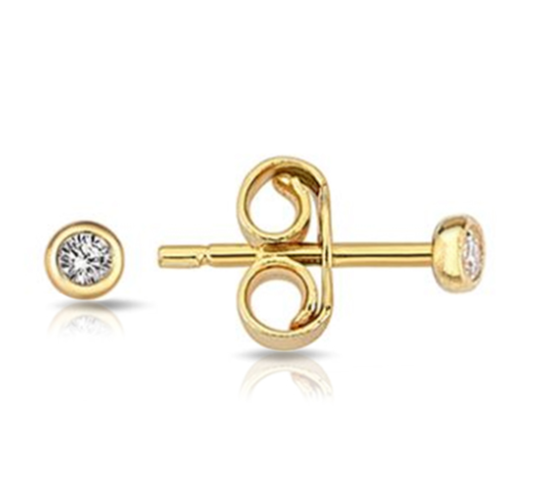Masha Solid Gold and Cubic Zirconia Bezel Set Stud Earrings