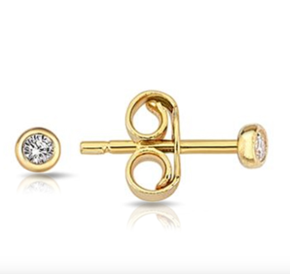 Masha Solid Gold and Cubic Zirconia Bezel Set Stud Earrings