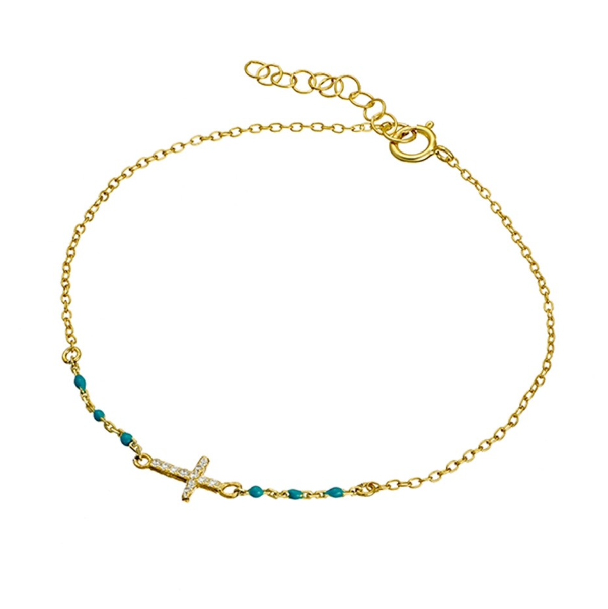 Evie Sterling Silver Sparkling Sideways Cross Bracelet With Enamel Beads