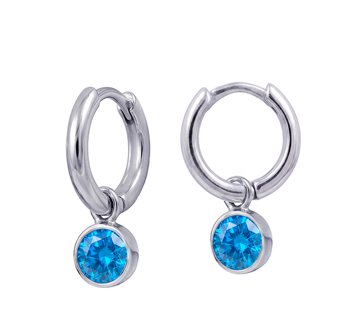 Sterling Silver Bezel Set Birthstone Drop Earrings