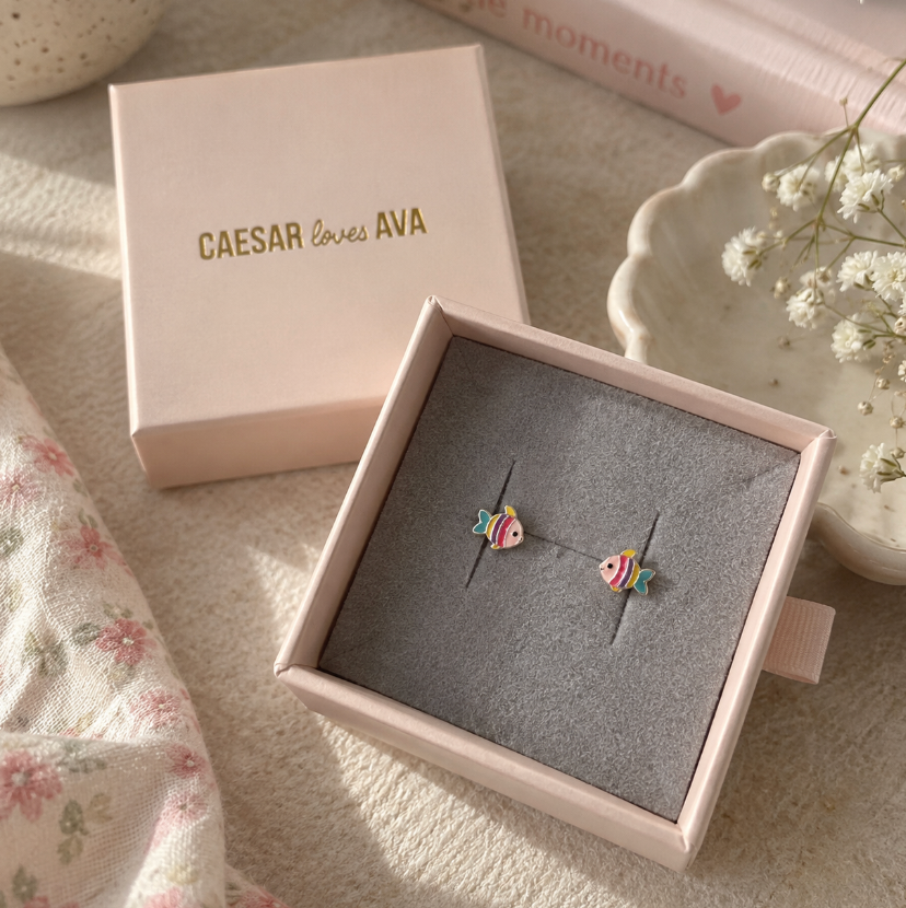 Freya Sterling Silver and Enamel Glitter Fish Studs
