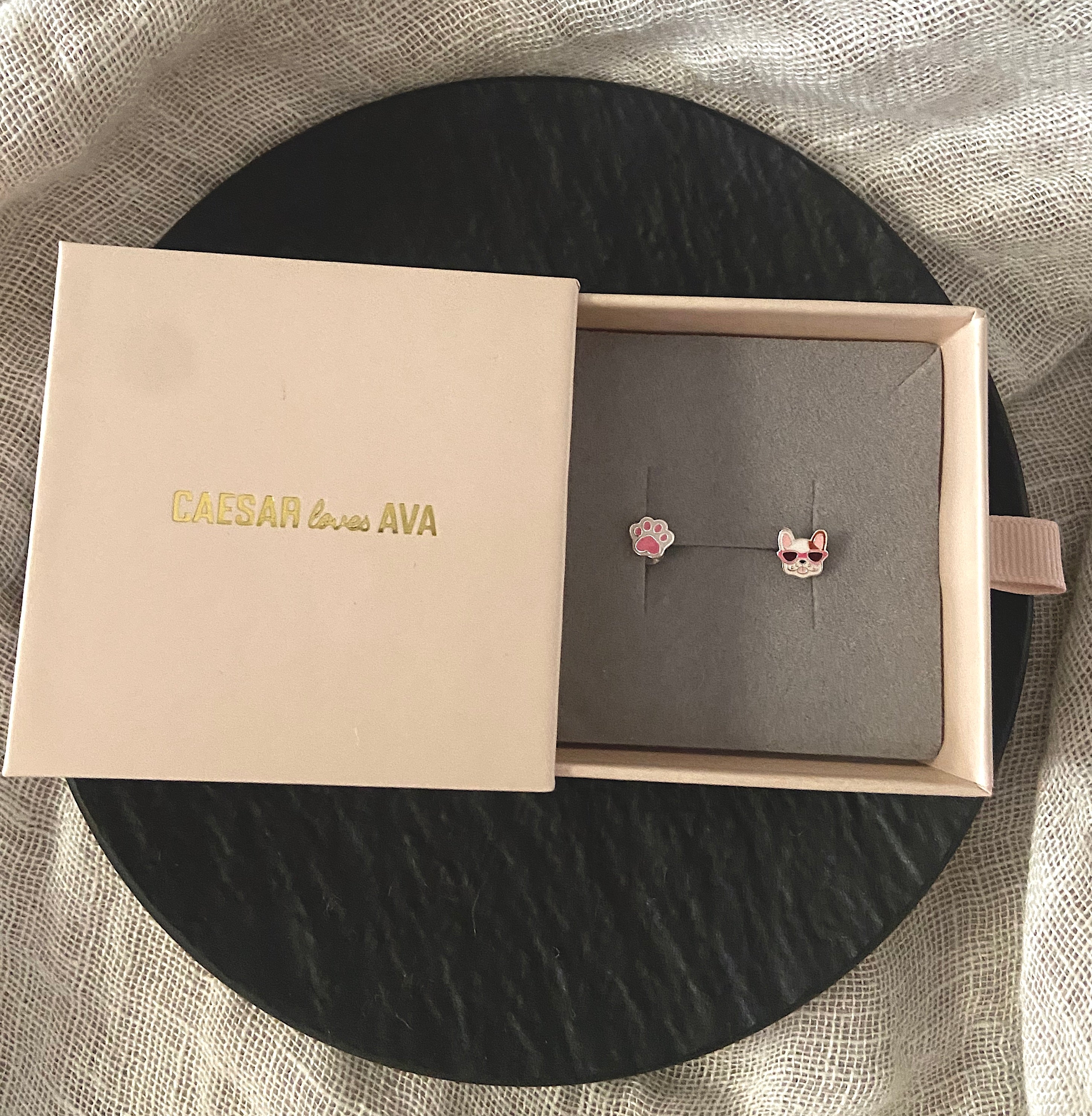 Finley Sterling Silver and Enamel Frenchie and Paw Enamel Studs - Caesar Loves Ava