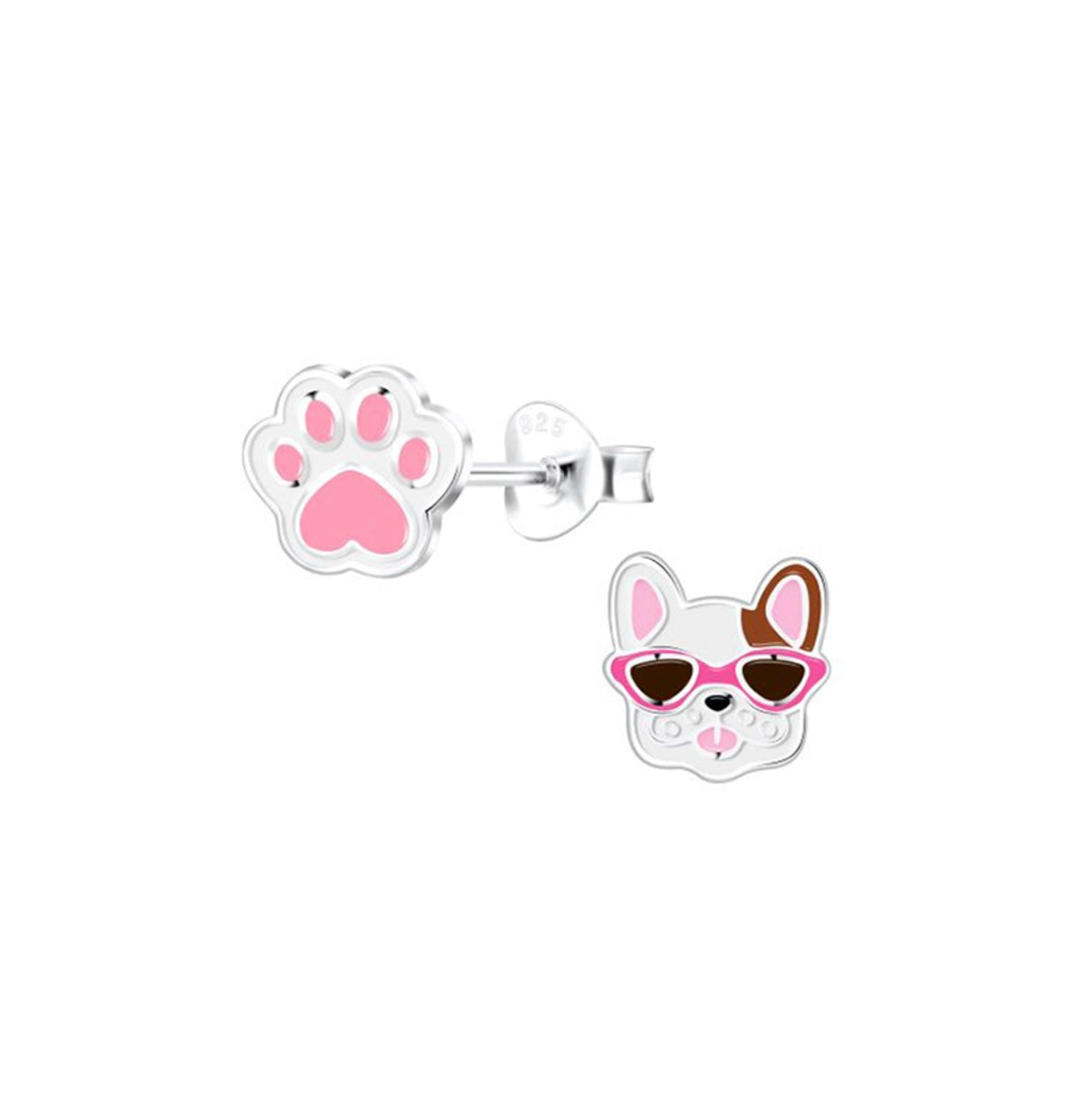 Finley Sterling Silver and Enamel Frenchie and Paw Enamel Studs - Caesar Loves Ava