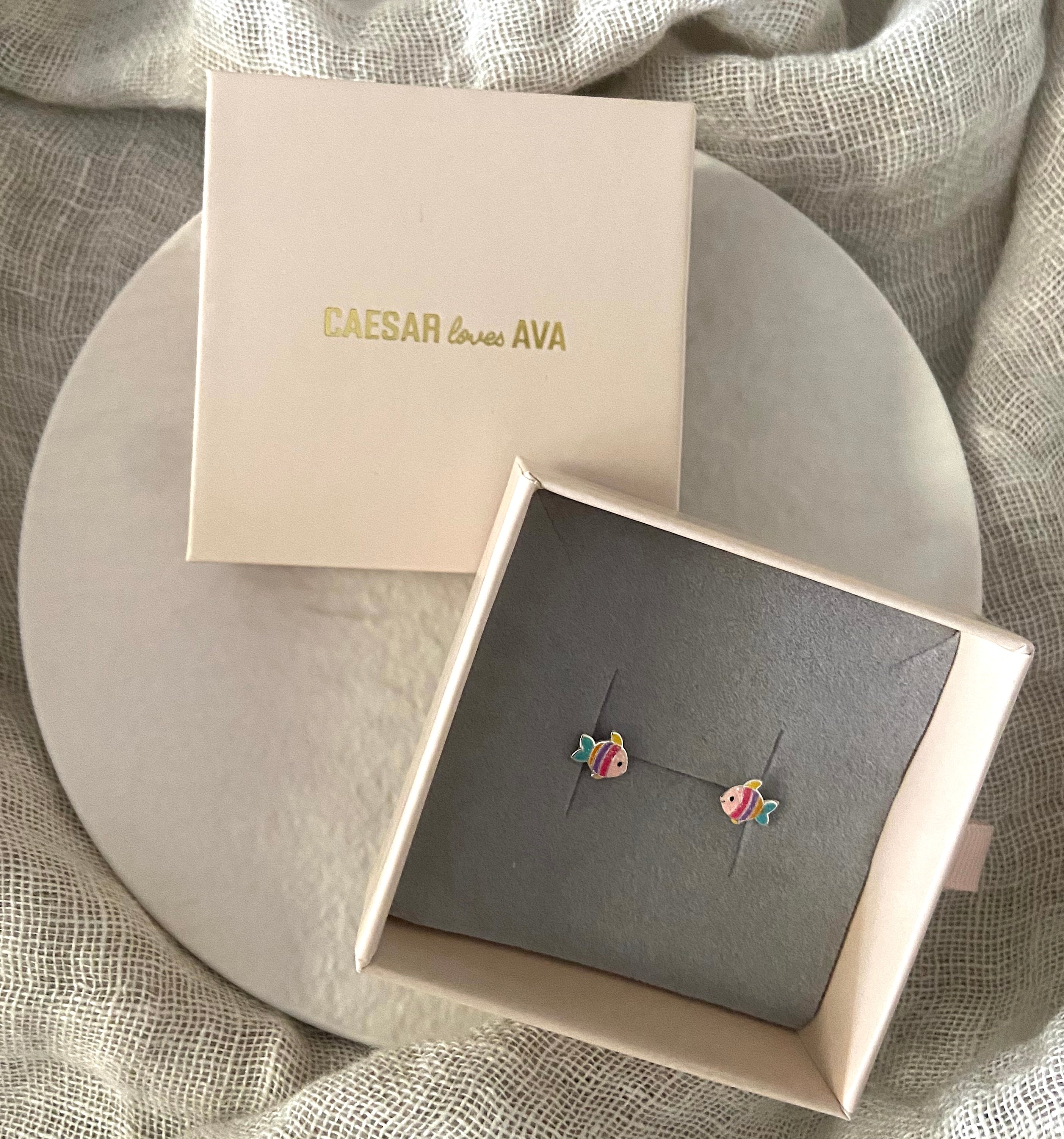 Freya Sterling Silver and Enamel Glitter Fish Studs - Caesar Loves Ava