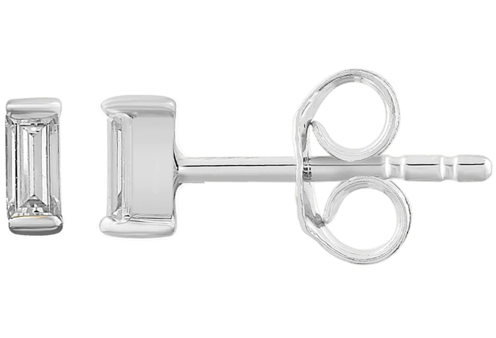 Alyson Solid White Gold and Baguette Diamond Studs - Caesar Loves Ava