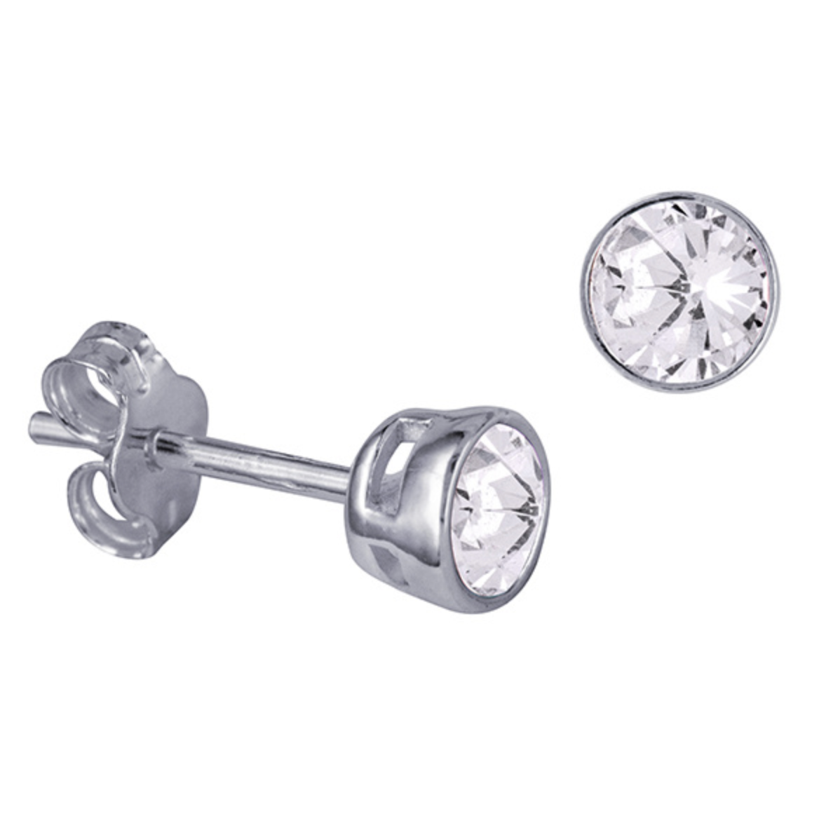 Sterling Silver Bezel Set 4mm Birthstone Stud Earrings - Caesar Loves Ava