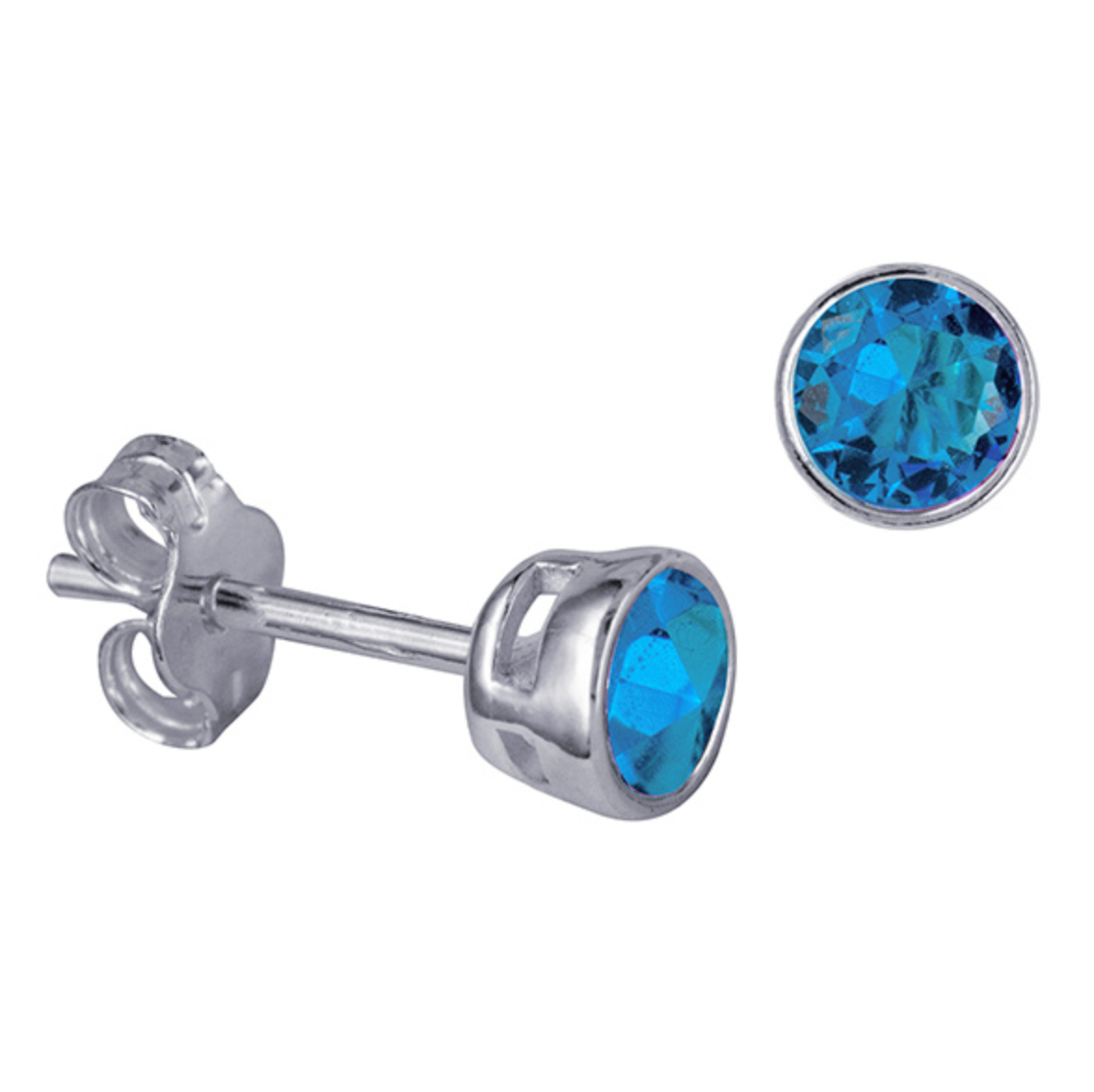 Sterling Silver Bezel Set 4mm Birthstone Stud Earrings - Caesar Loves Ava