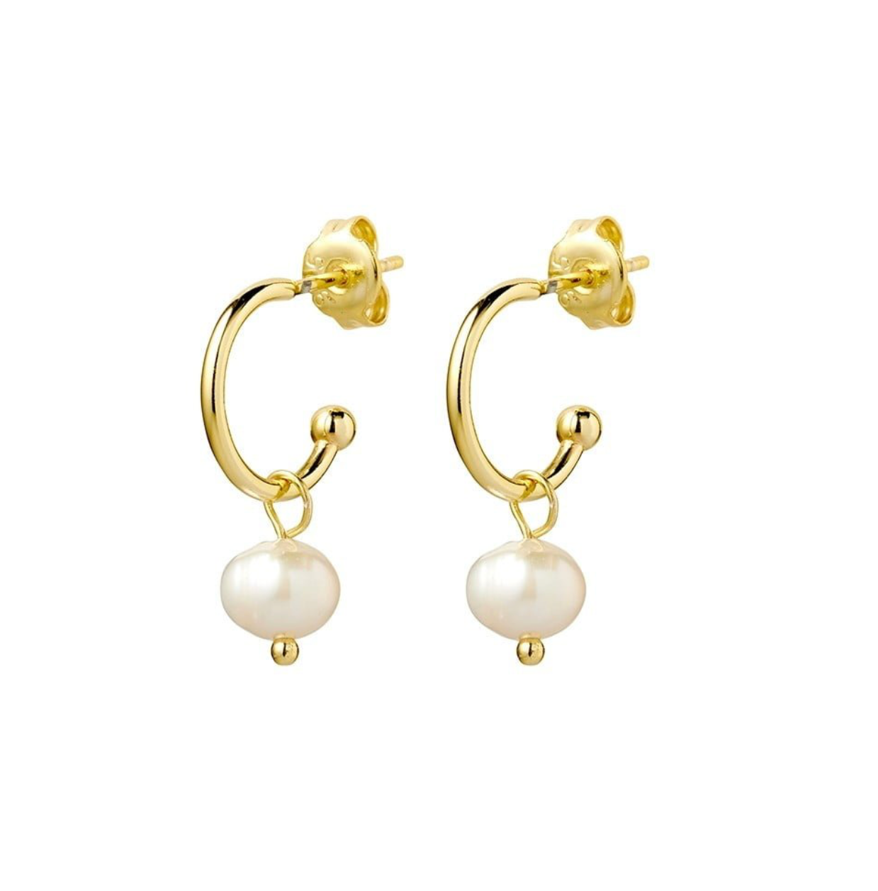Polly Gold Plated Silver Freshwater Pearl Hoops - Caesar Loves Ava