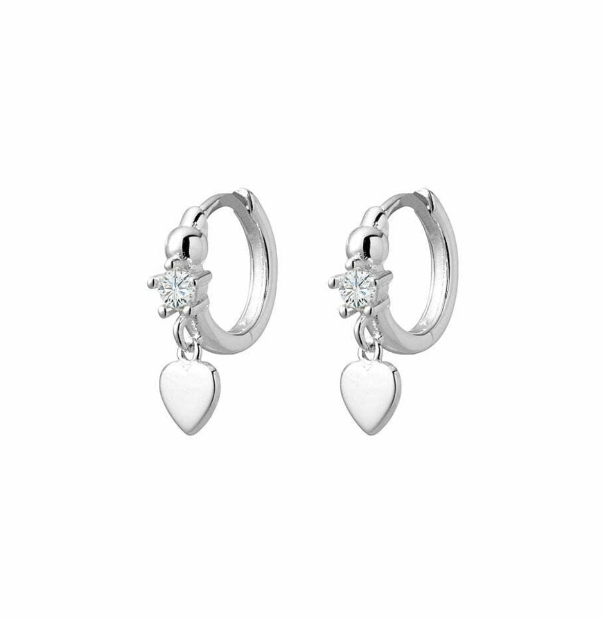 Ivy Sterling Silver and Gold Plated Silver Petite Huggies with Drop Heart Charm - Caesar Loves Ava