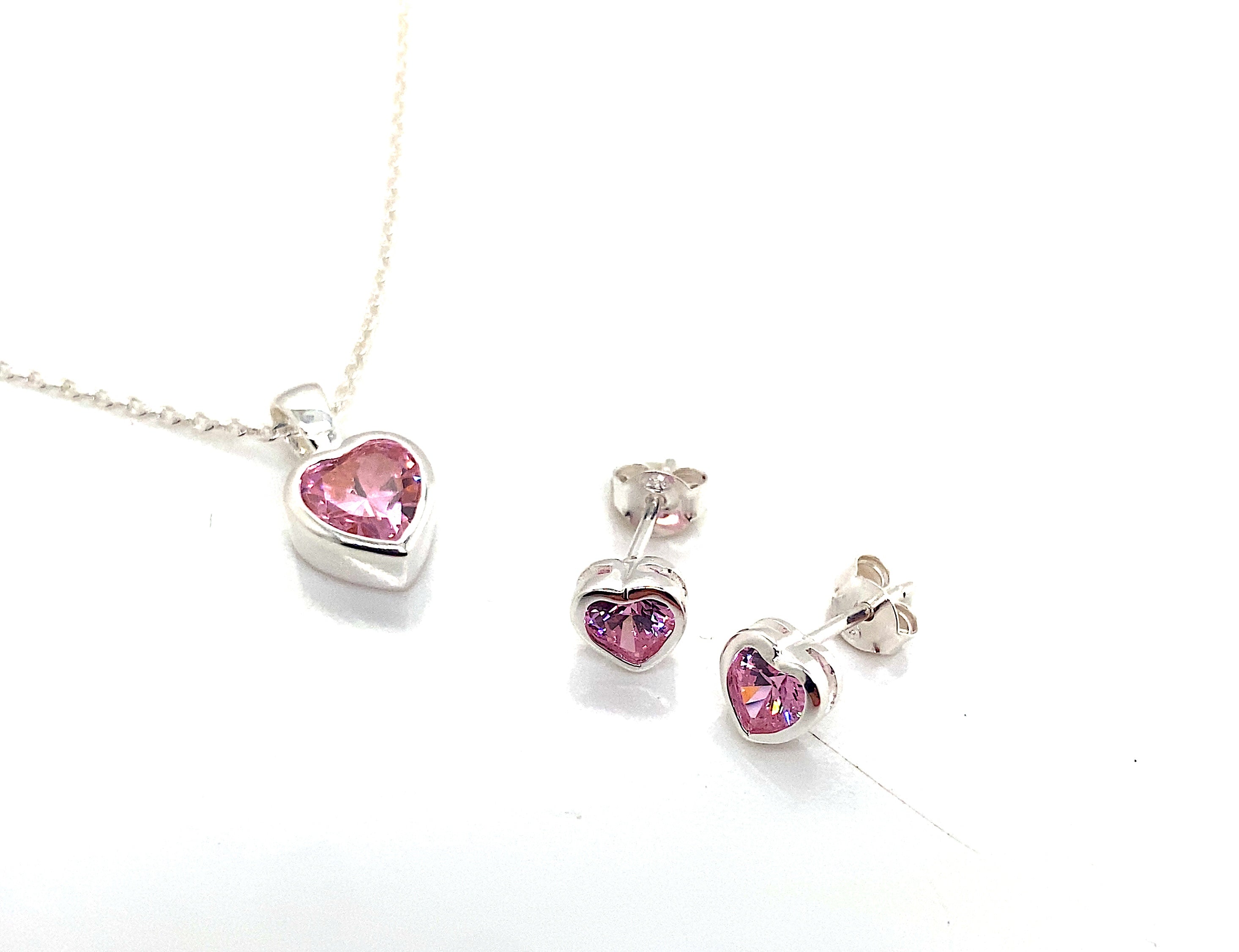 Idalia Sterling Silver Sparkling Pink Heart Studs - Caesar Loves Ava