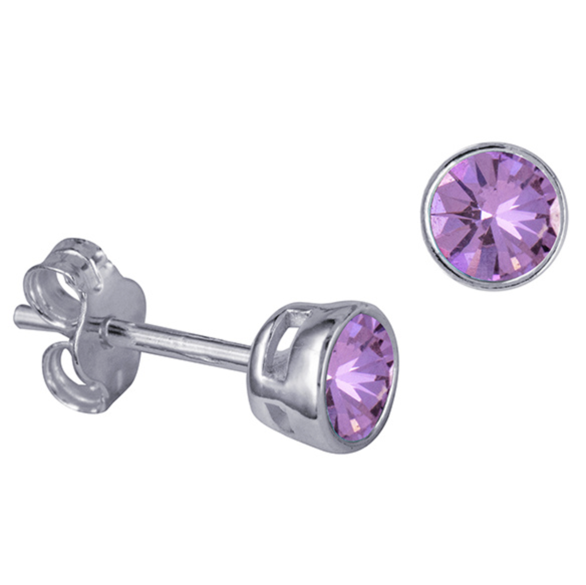 Sterling Silver Bezel Set 4mm Birthstone Stud Earrings - Caesar Loves Ava