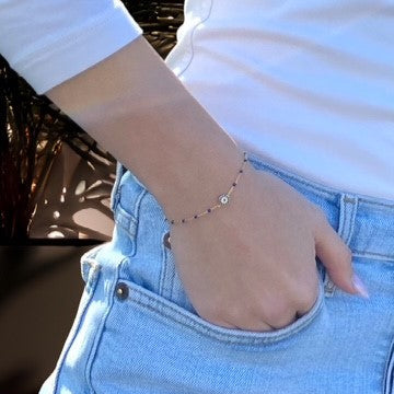 Rania Sterling Silver and Enamel Evil Eye Bracelet - Caesar Loves Ava