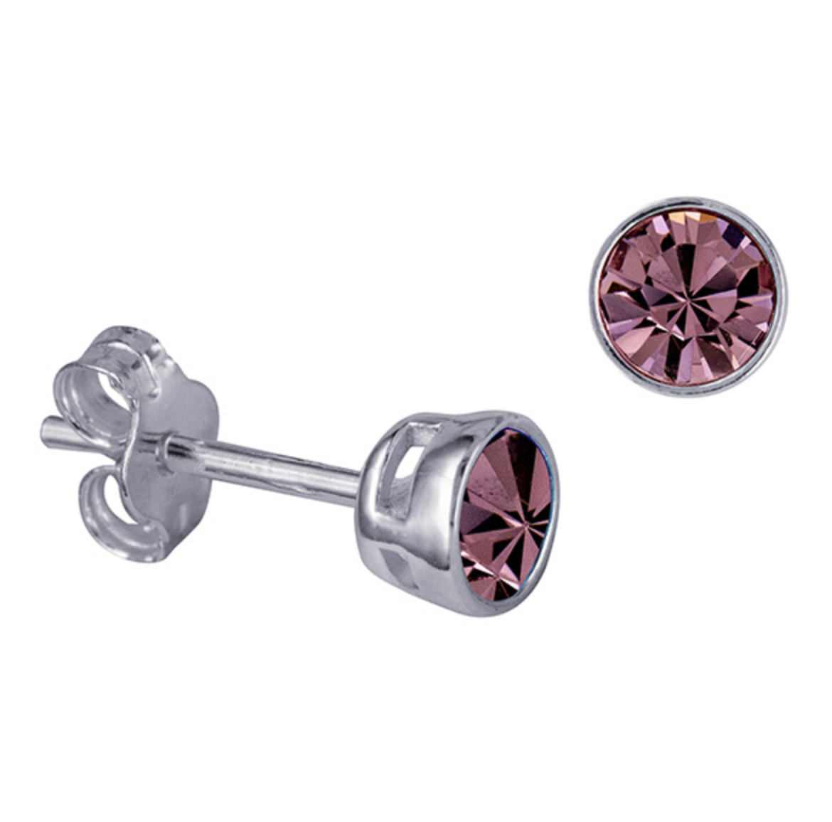 Sterling Silver Bezel Set 4mm Birthstone Stud Earrings - Caesar Loves Ava