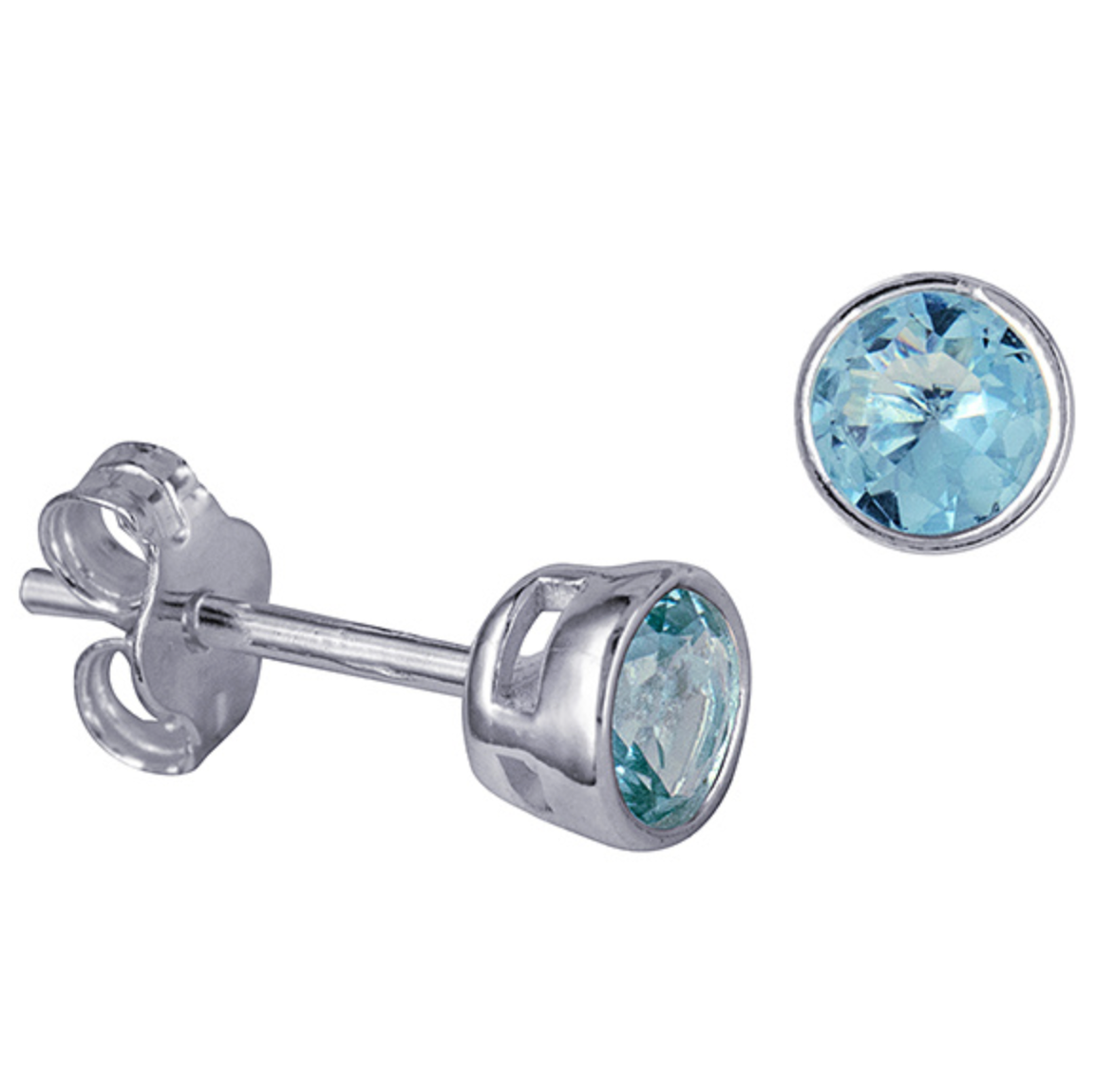 Sterling Silver Bezel Set 4mm Birthstone Stud Earrings - Caesar Loves Ava