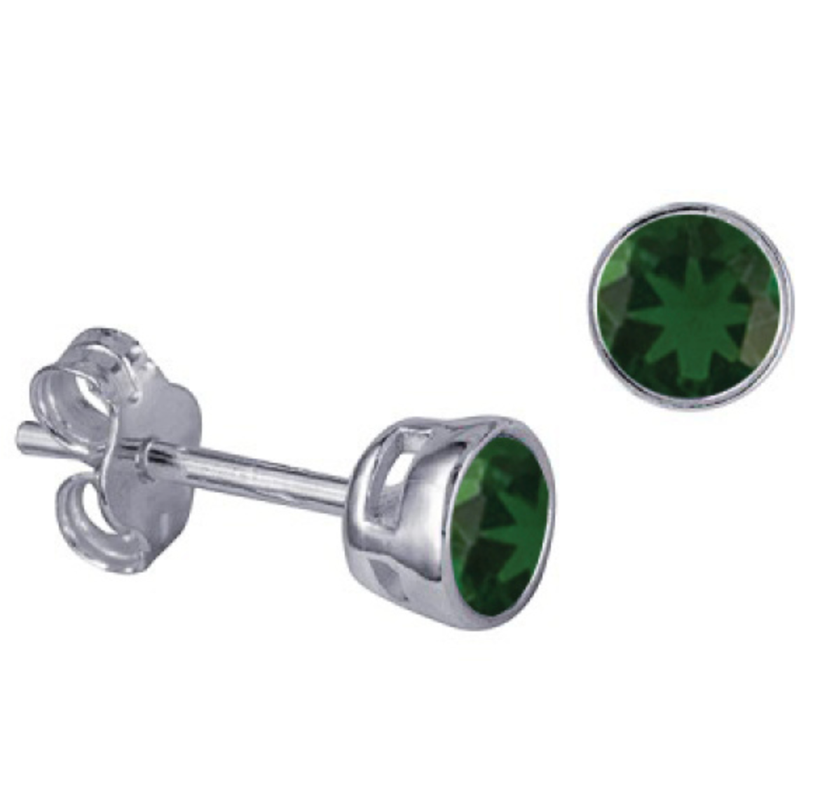 Sterling Silver Bezel Set 4mm Birthstone Stud Earrings - Caesar Loves Ava