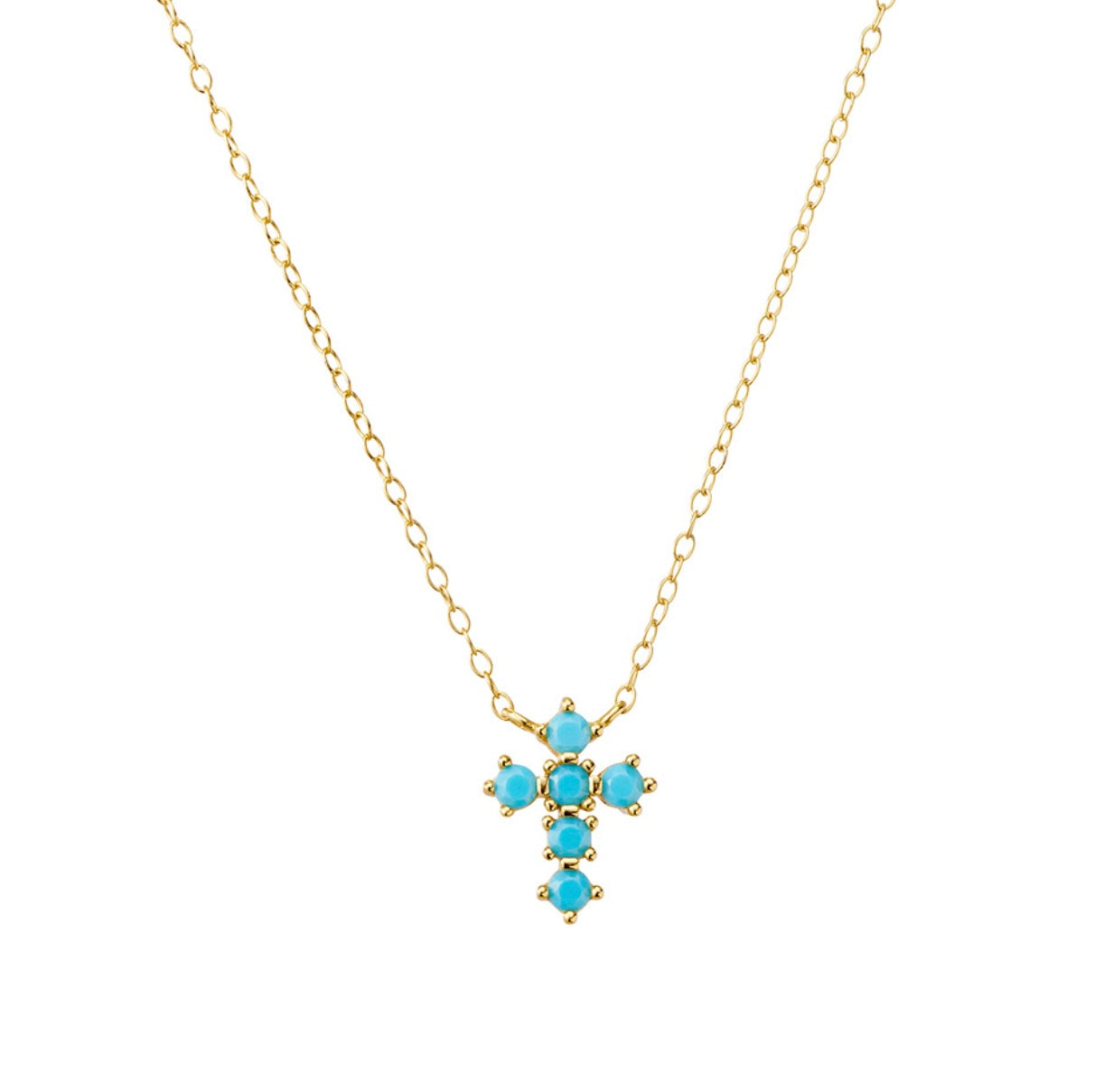 Tiana Sterling Silver and Gold Plated Turquoise Cross Necklace - Caesar Loves Ava
