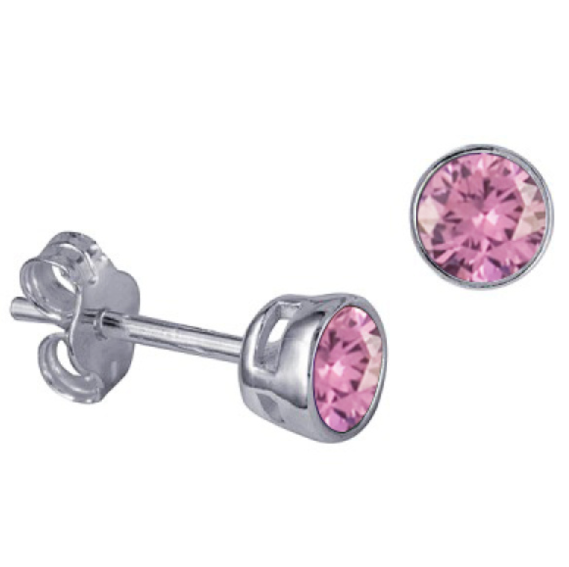 Sterling Silver Bezel Set 4mm Birthstone Stud Earrings - Caesar Loves Ava