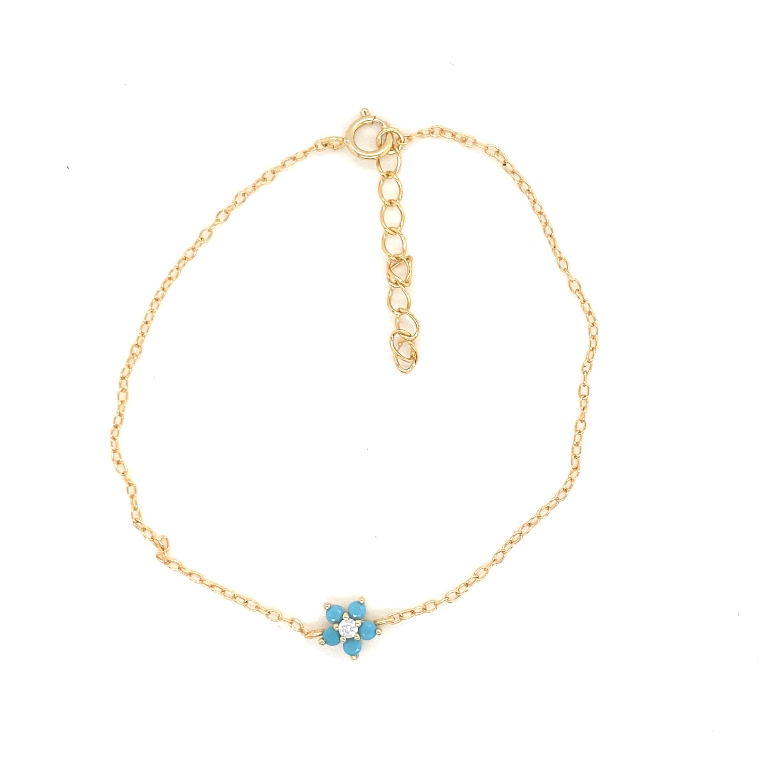Rhian Gold Plated Silver Turquoise Single Flower Fine Bracelet - Caesar Loves Ava