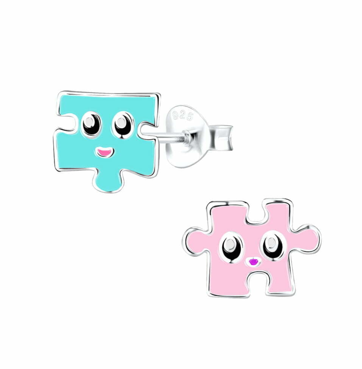Penny Sterling Silver and Enamel Puzzle Stud Earrings - Caesar Loves Ava