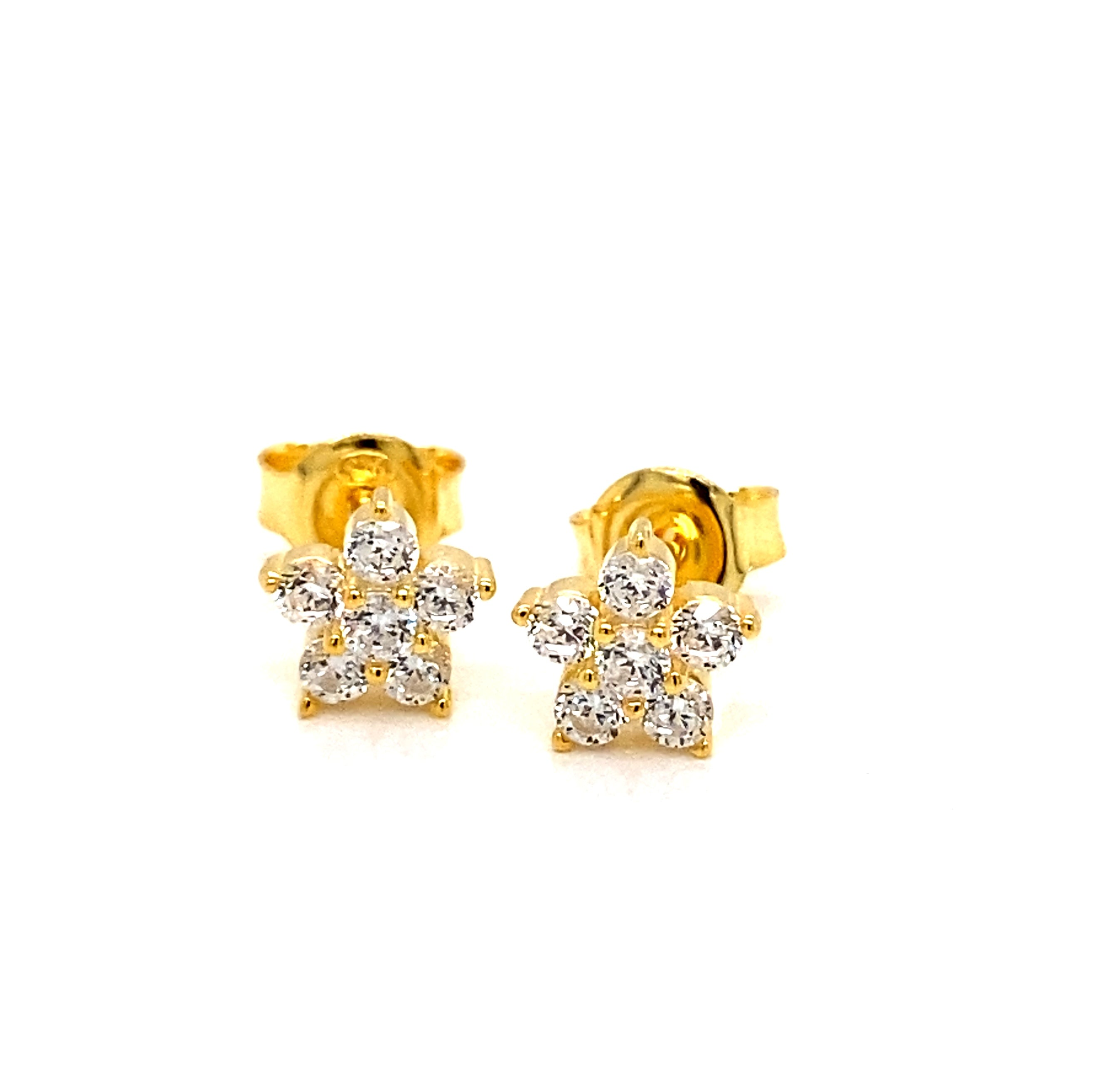 Flora Sterling Silver and Gold Plated Silver Sparkling Flower Studs - Caesar Loves Ava