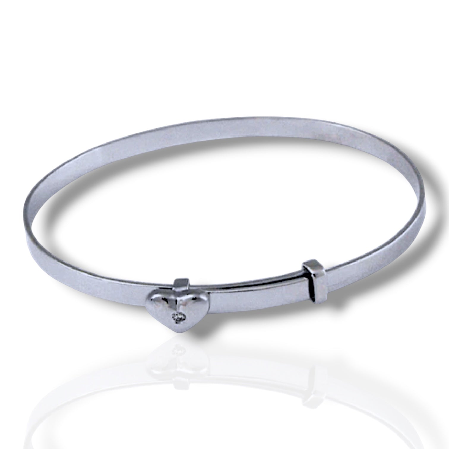 Monte Solid Gold Expandable Baby Bangle with Heart Charm and Diamond - Caesar Loves Ava