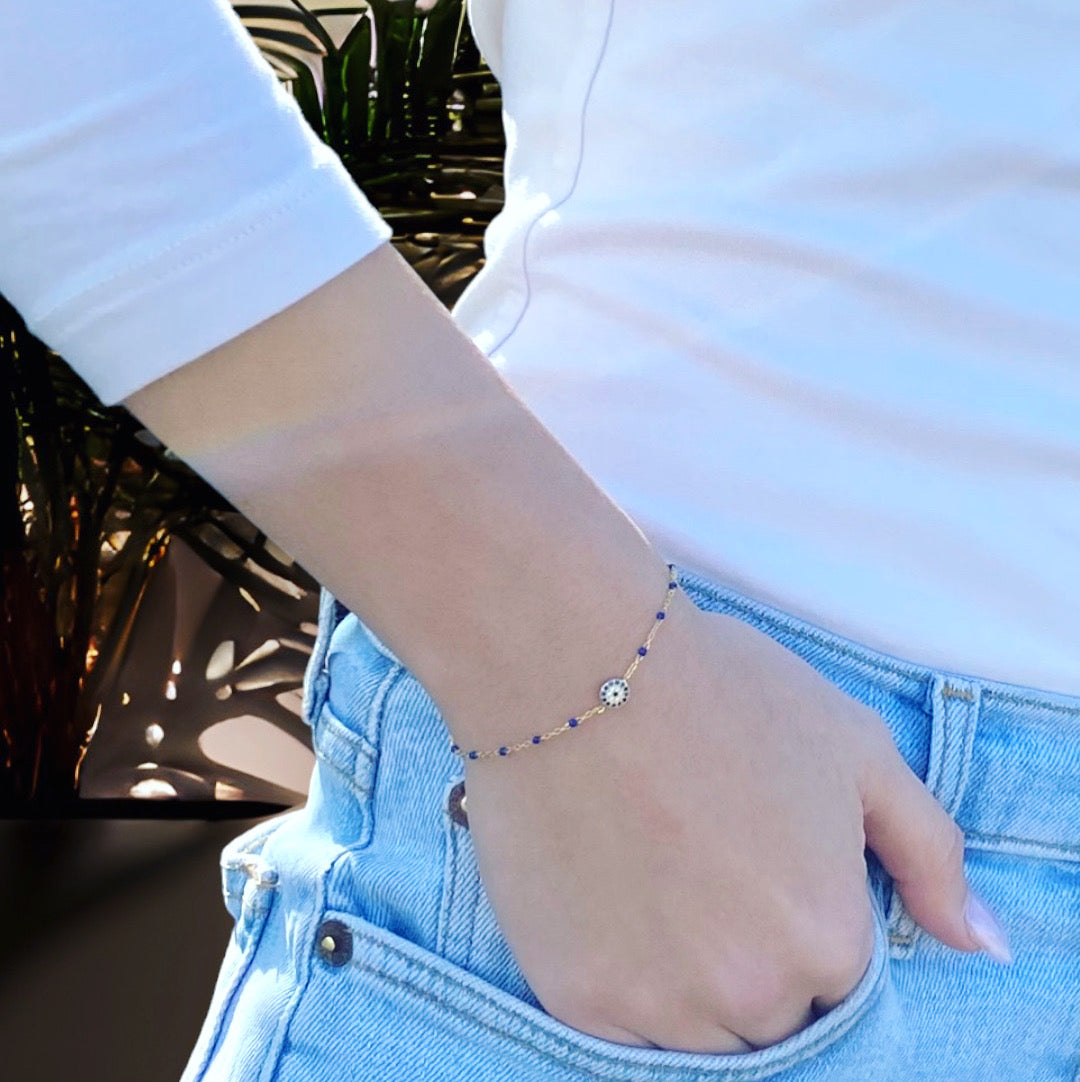 Benita Gold Plated Sterling Silver and Enamel Evil Eye Bracelet - Caesar Loves Ava