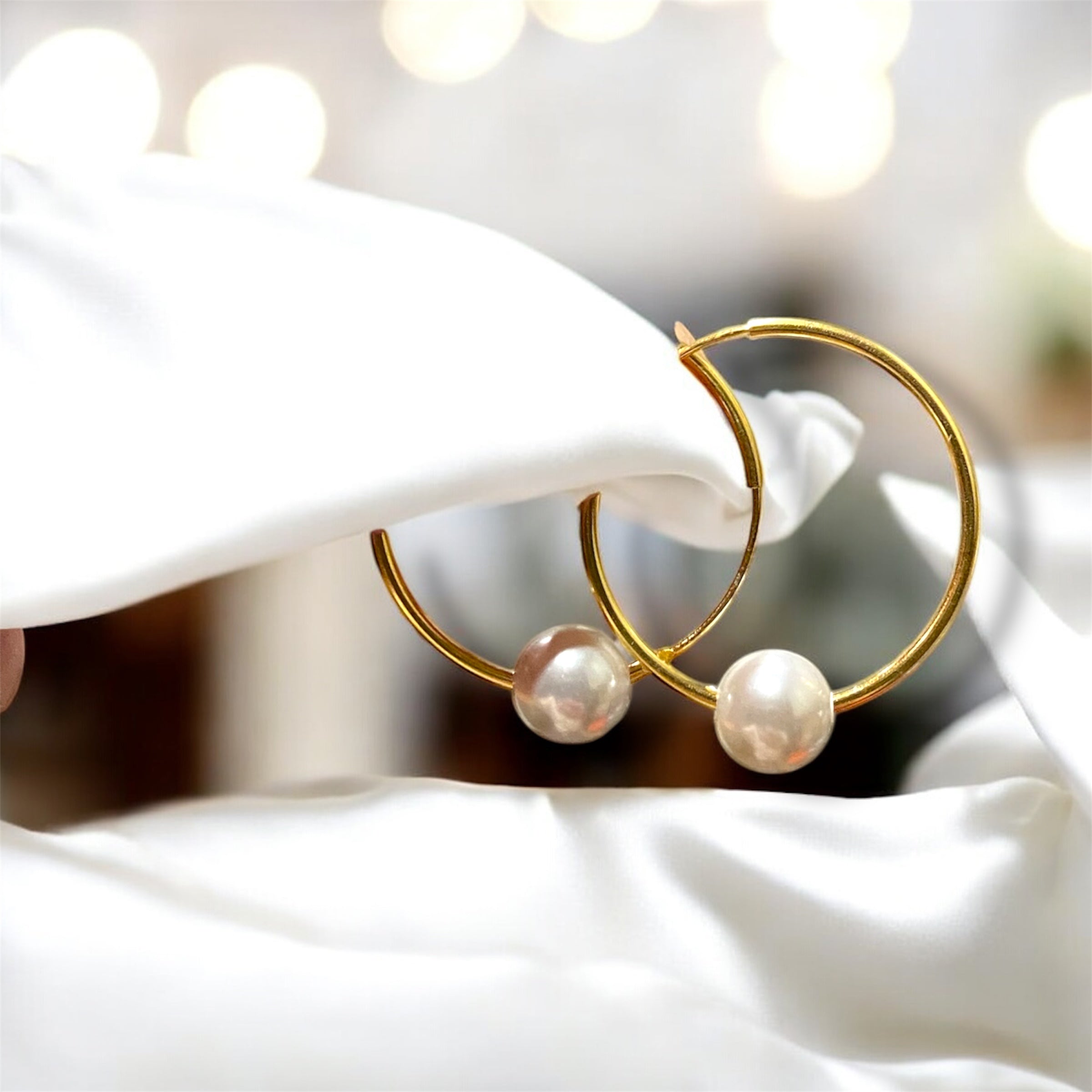 Lolo Floating Pearl Hoop Earrings - Caesar Loves Ava