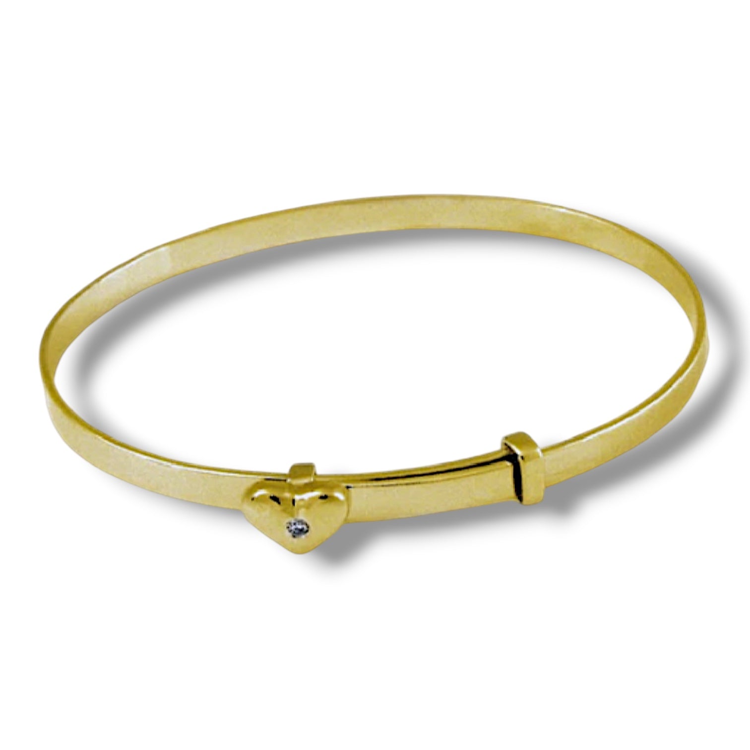 Monte Solid Gold Expandable Baby Bangle with Heart Charm and Diamond - Caesar Loves Ava