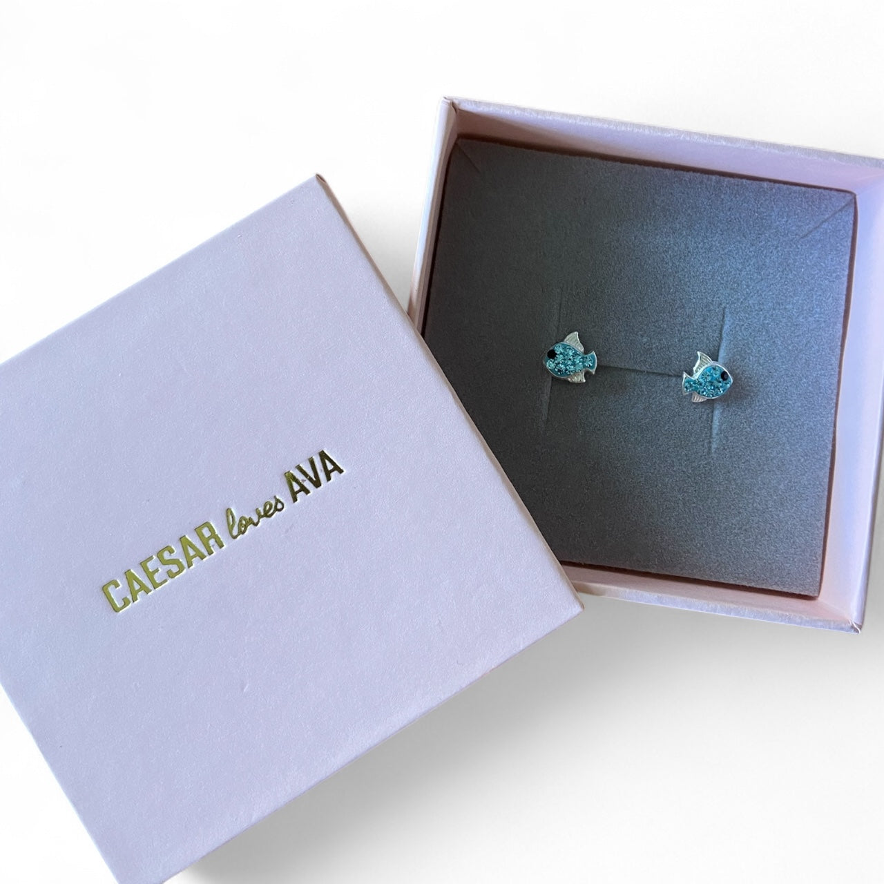 Coral Sterling Silver and Crystal Sparkling Fish Studs