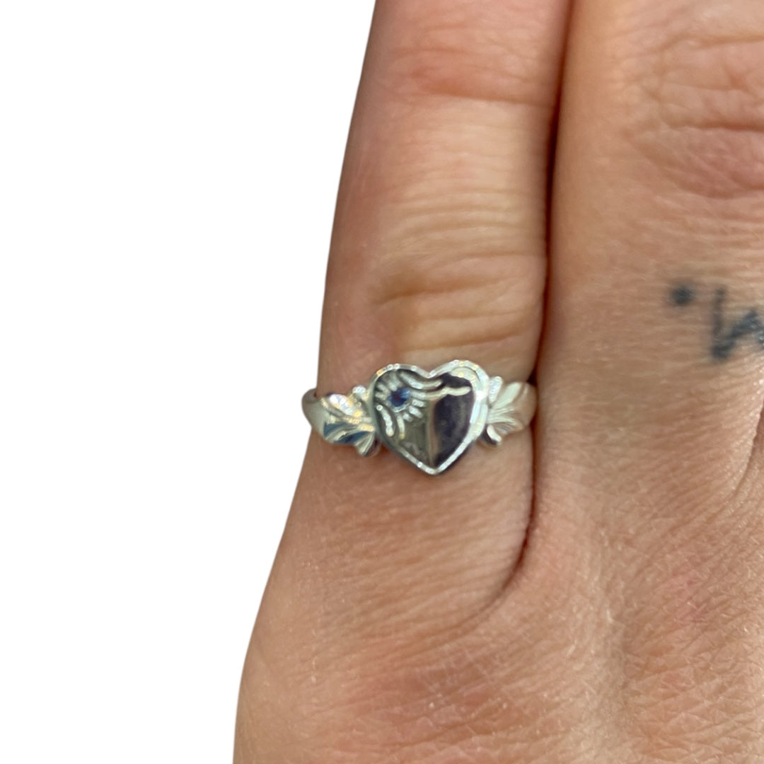 Sterling Silver Heart Signet Ring with Birthstone