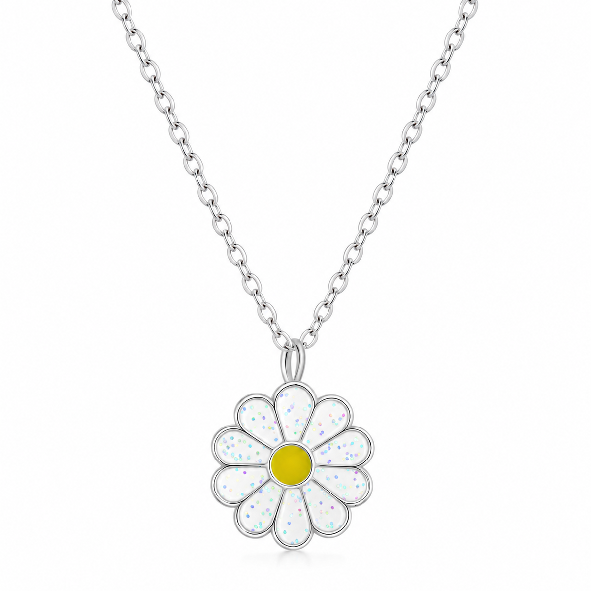 Jane Sterling Silver and Enamel Daisy Necklace