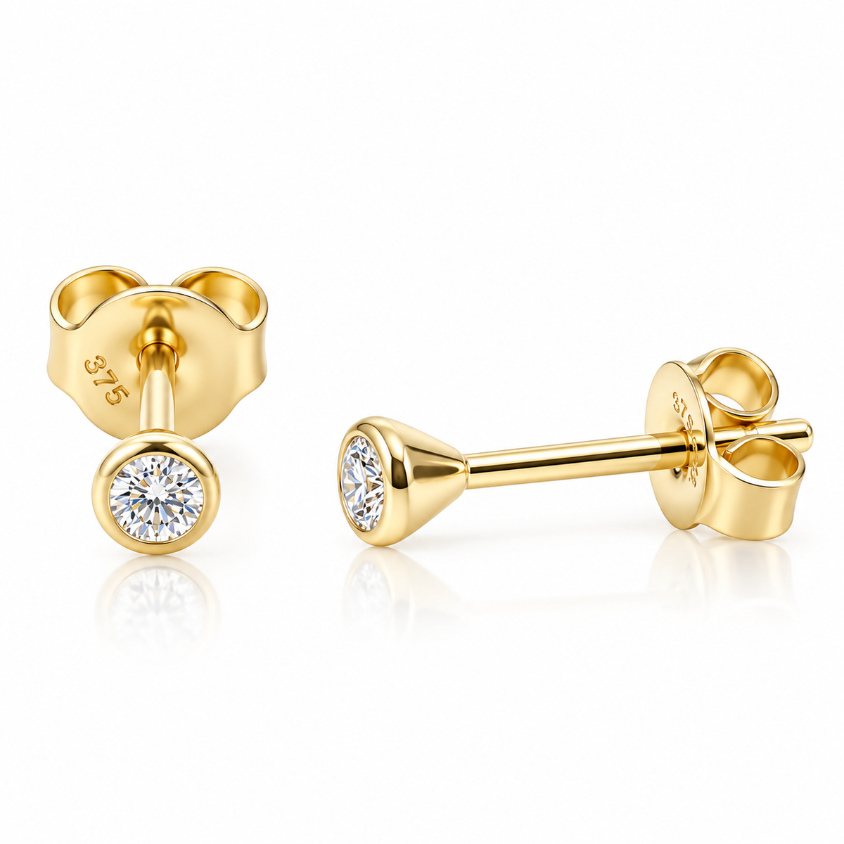 Kristie Yellow Gold and Diamond Bezel Set Stud Earrings