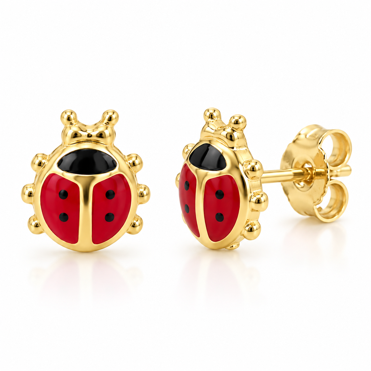 Lana Solid Gold and Enamel Lady Beetle Studs