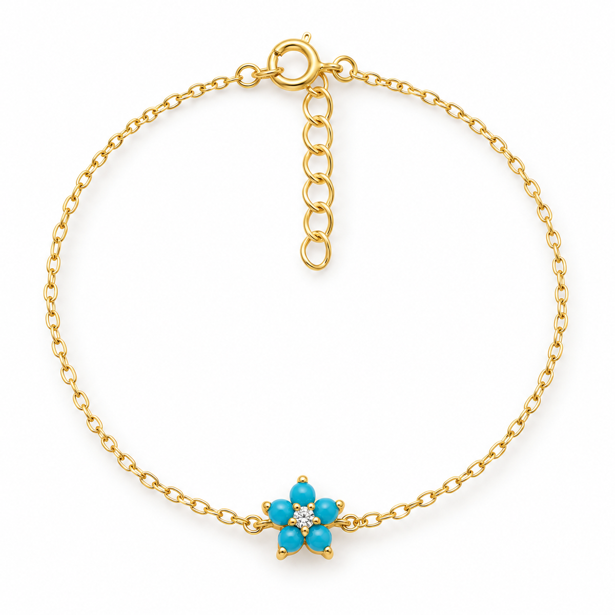 Rhian Gold Plated Silver Turquoise Single Flower Fine Bracelet
