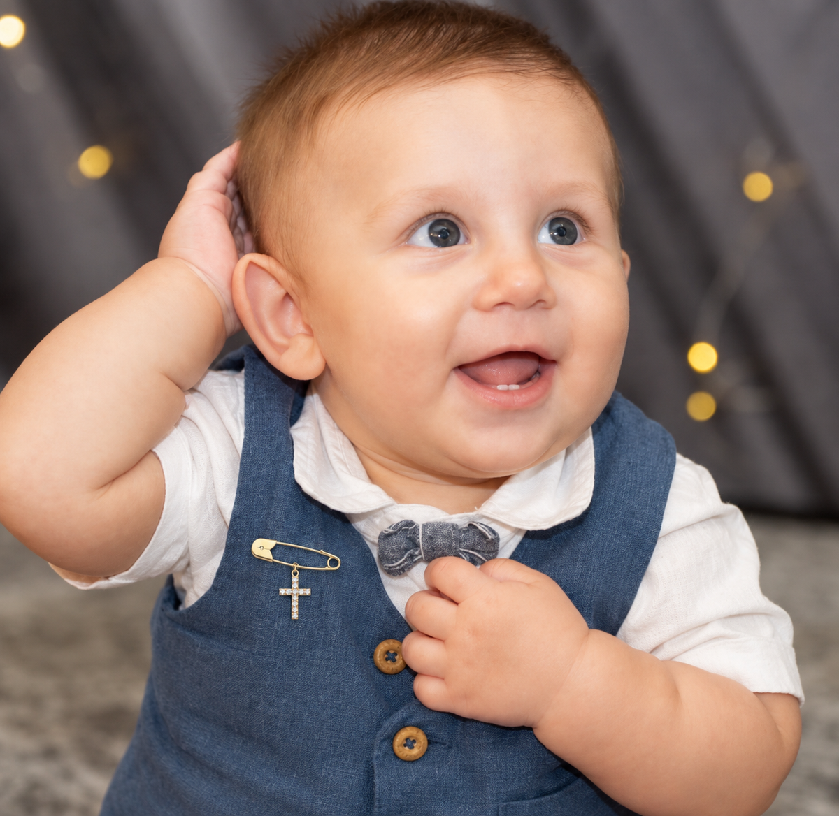 Sarah Solid Gold and Cubic Zirconia Cross Baby Brooch