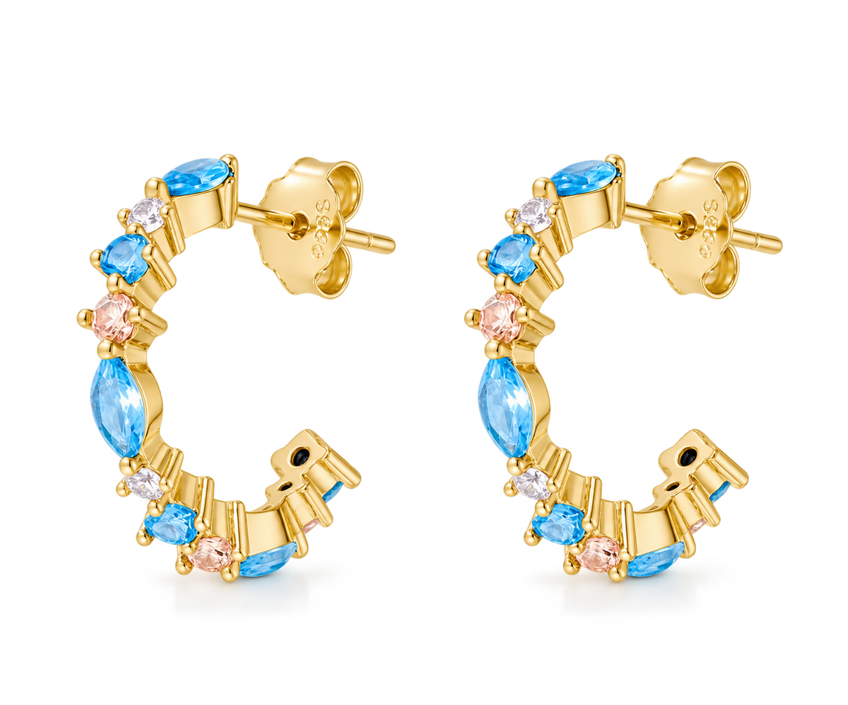 Avril Sterling Silver Blue and Pink Stone Hoops