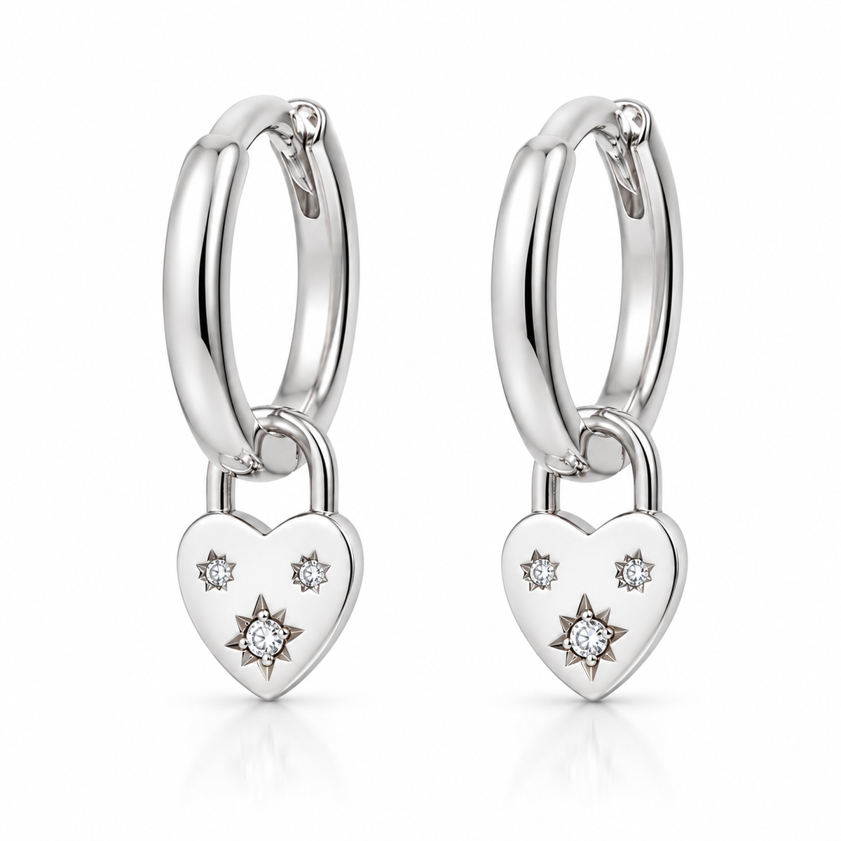 Haley Sterling Silver and Gold Plated Silver Padlock Heart Huggies