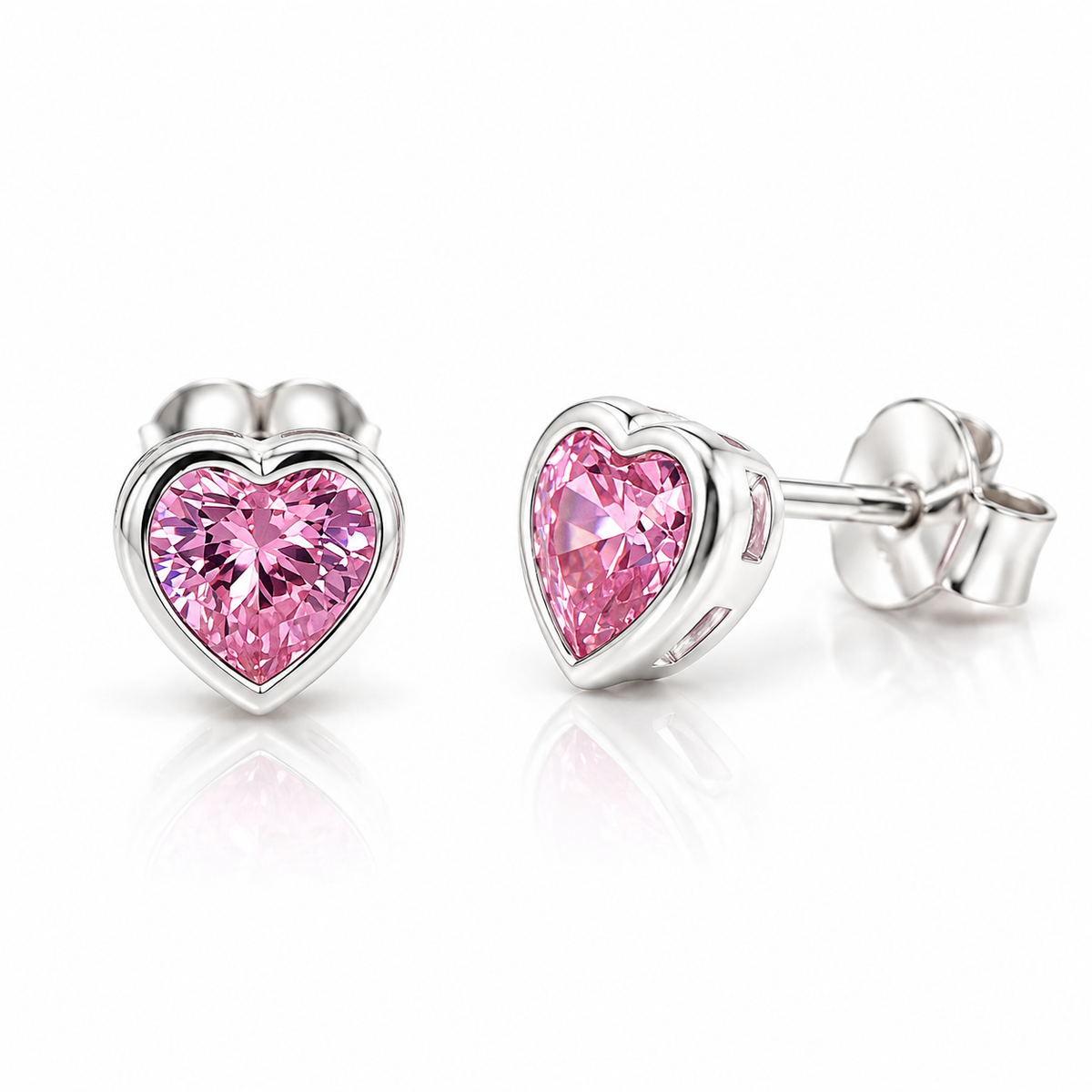 Idalia Sterling Silver Sparkling Pink Heart Studs