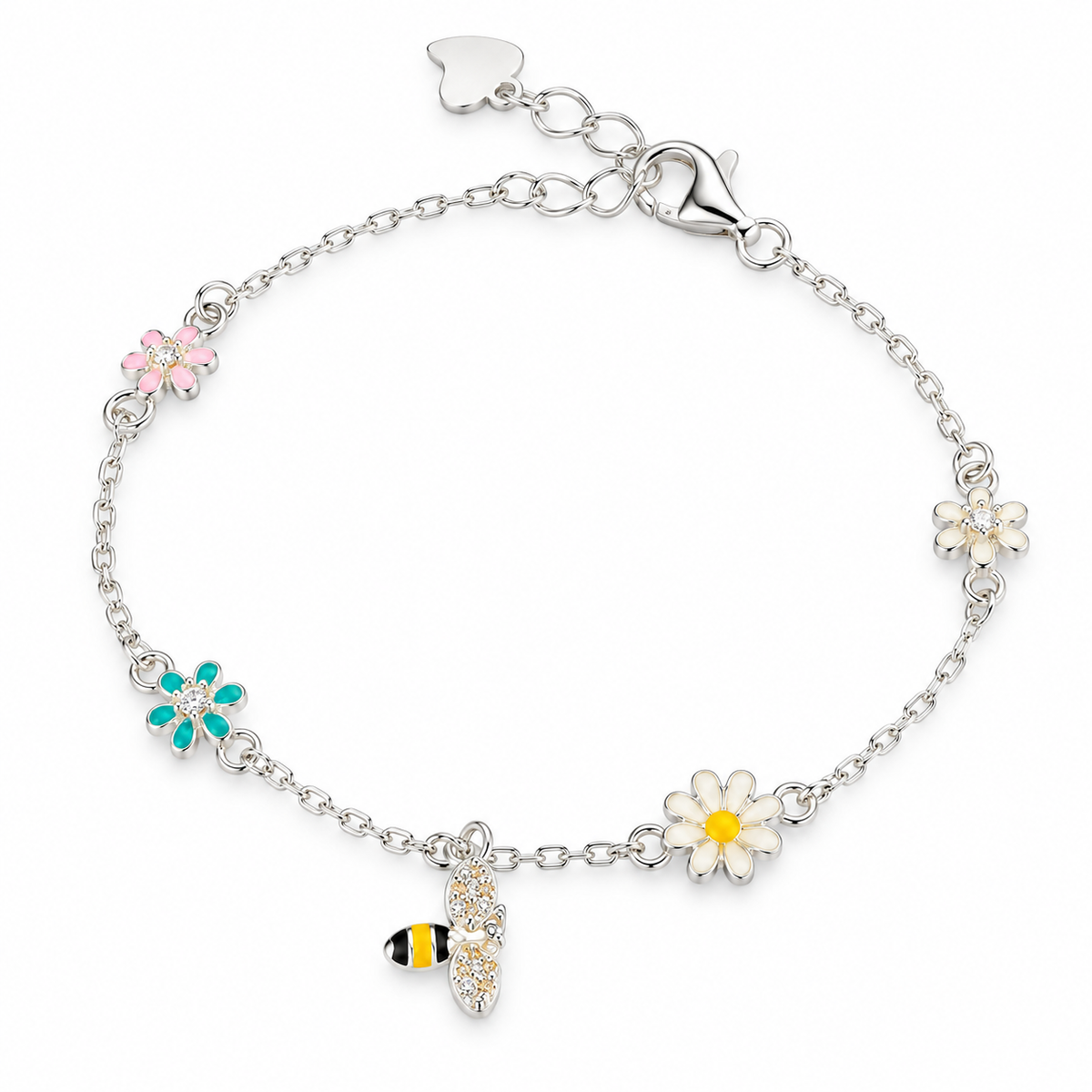 Lily Sterling Silver and Enamel Bee and Flower Bracelet