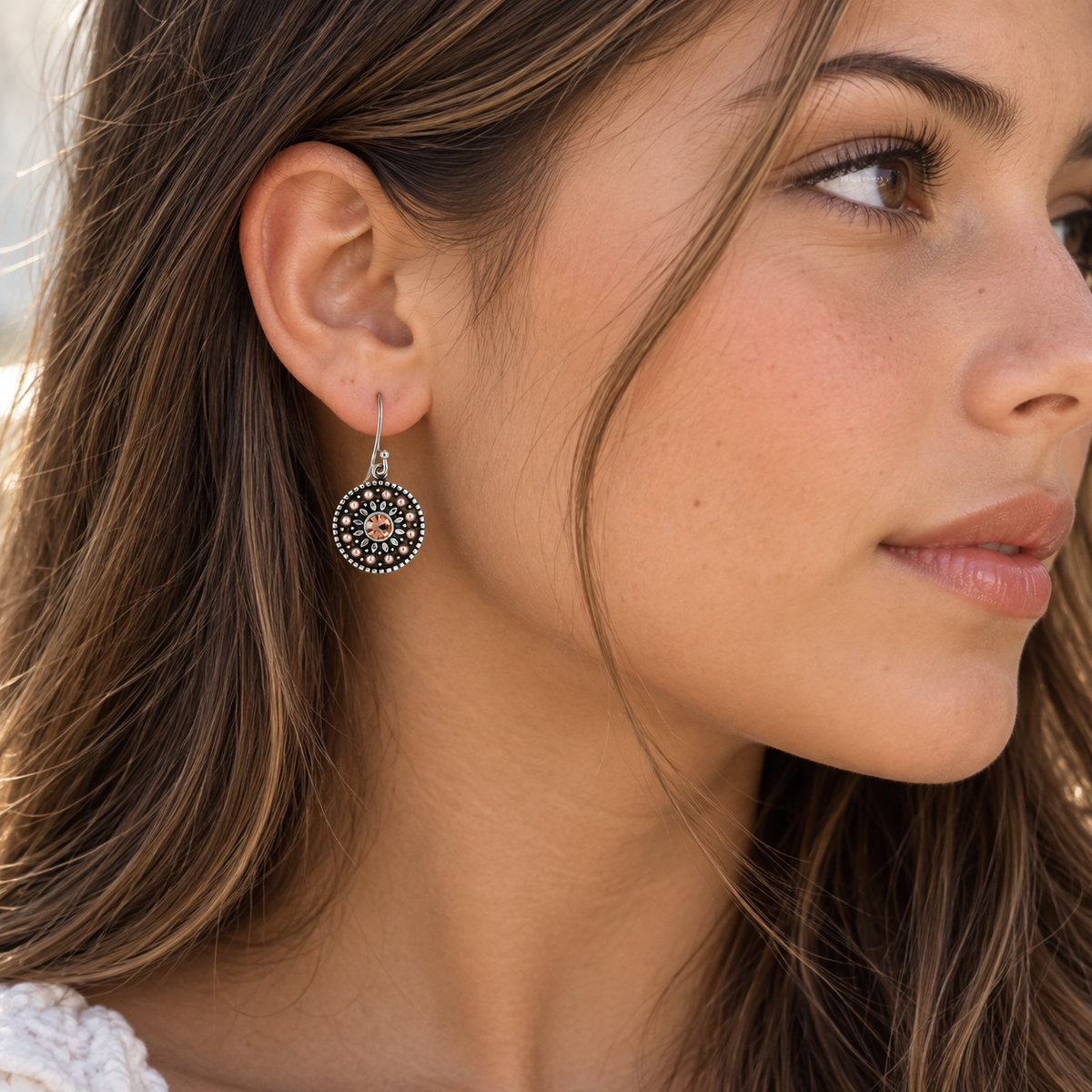 Presley Sterling Silver Hanging Disc Earrings with Pearls