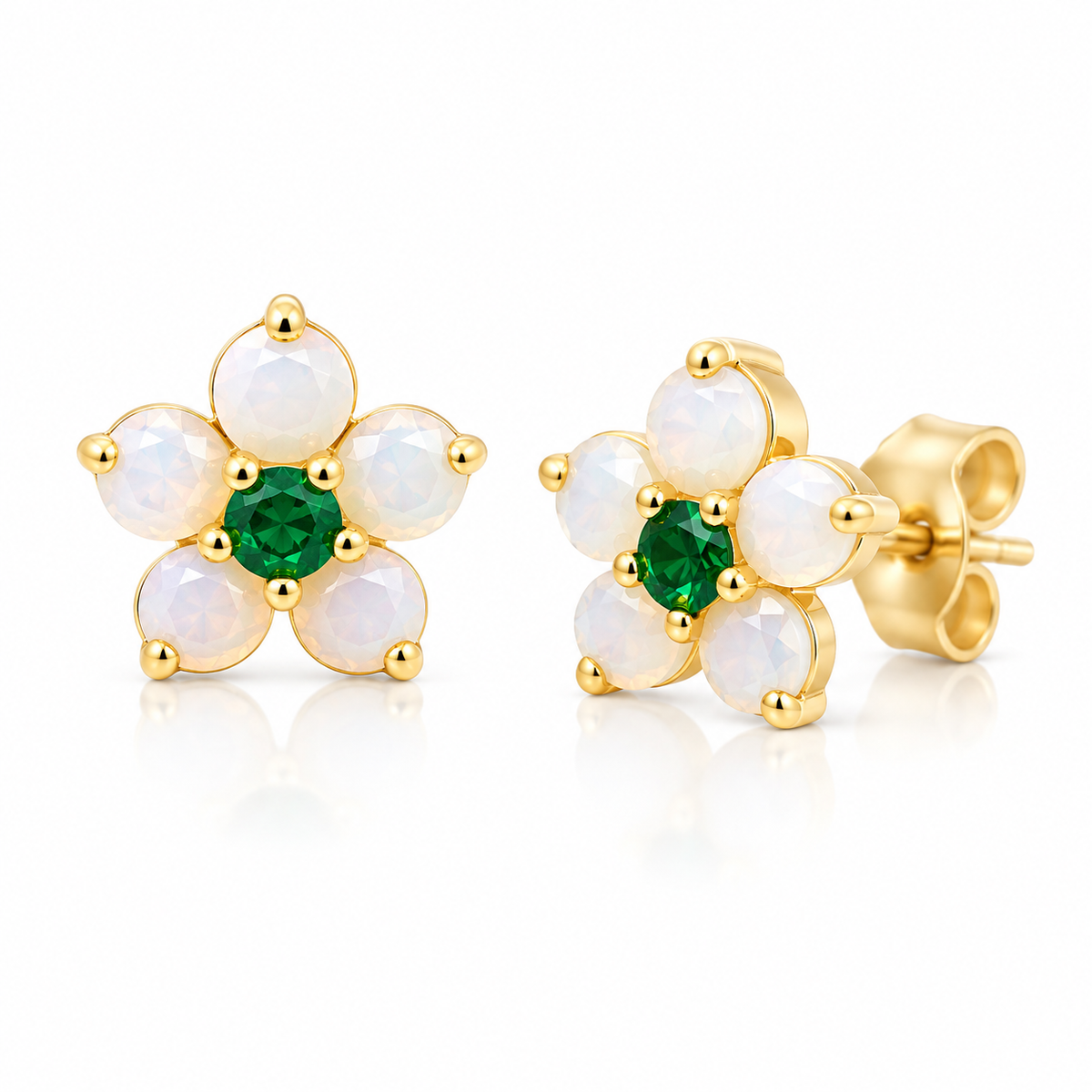 Sanaa Gold Plated Silver and Opalite Flower Stud Earrings