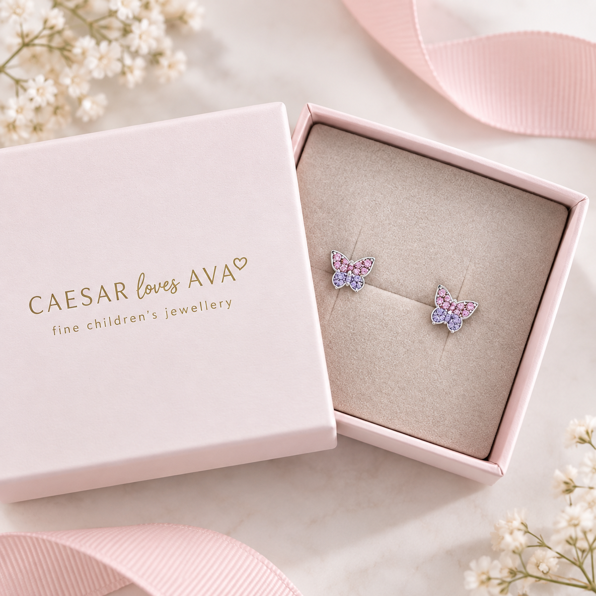 Twila Dazzling Pink and Purple Butterfly Studs