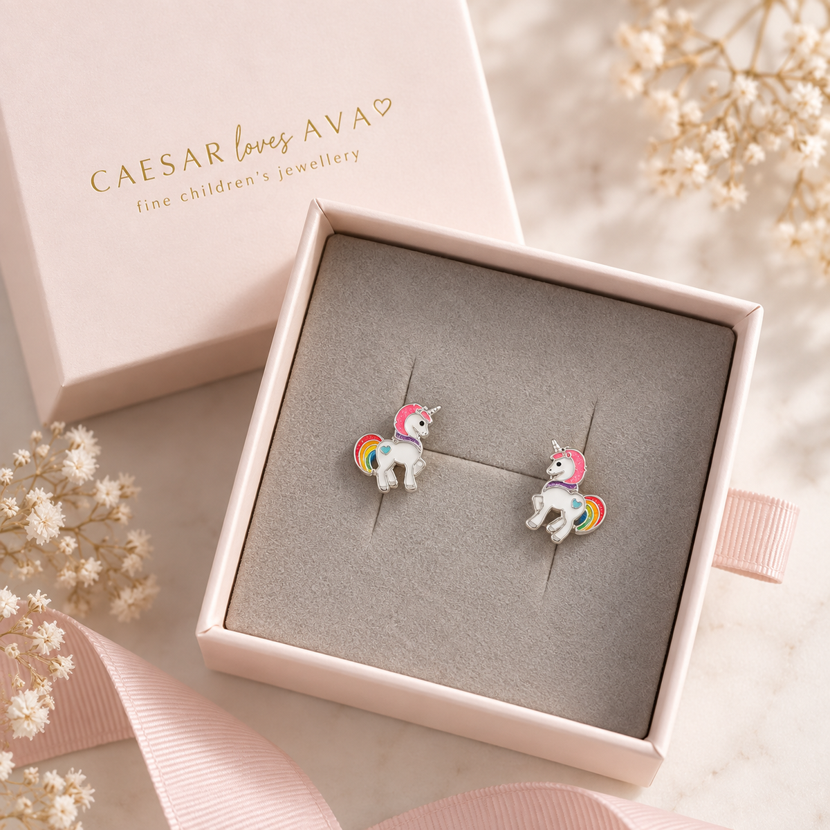 Umina Sterling Silver and Enamel Unicorn Studs