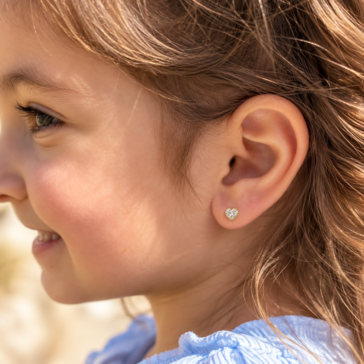 Lindsay Solid Gold and Cubic Zirconia Heart Stud Earrings