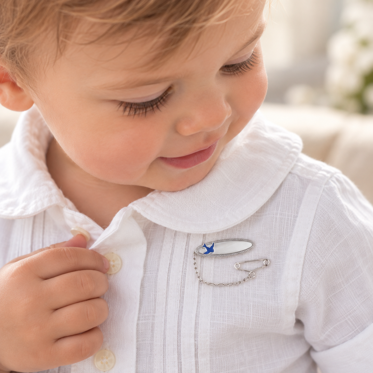 Beatrix Sterling Silver Children's Brooch with Enamel Bluebird of Happiness