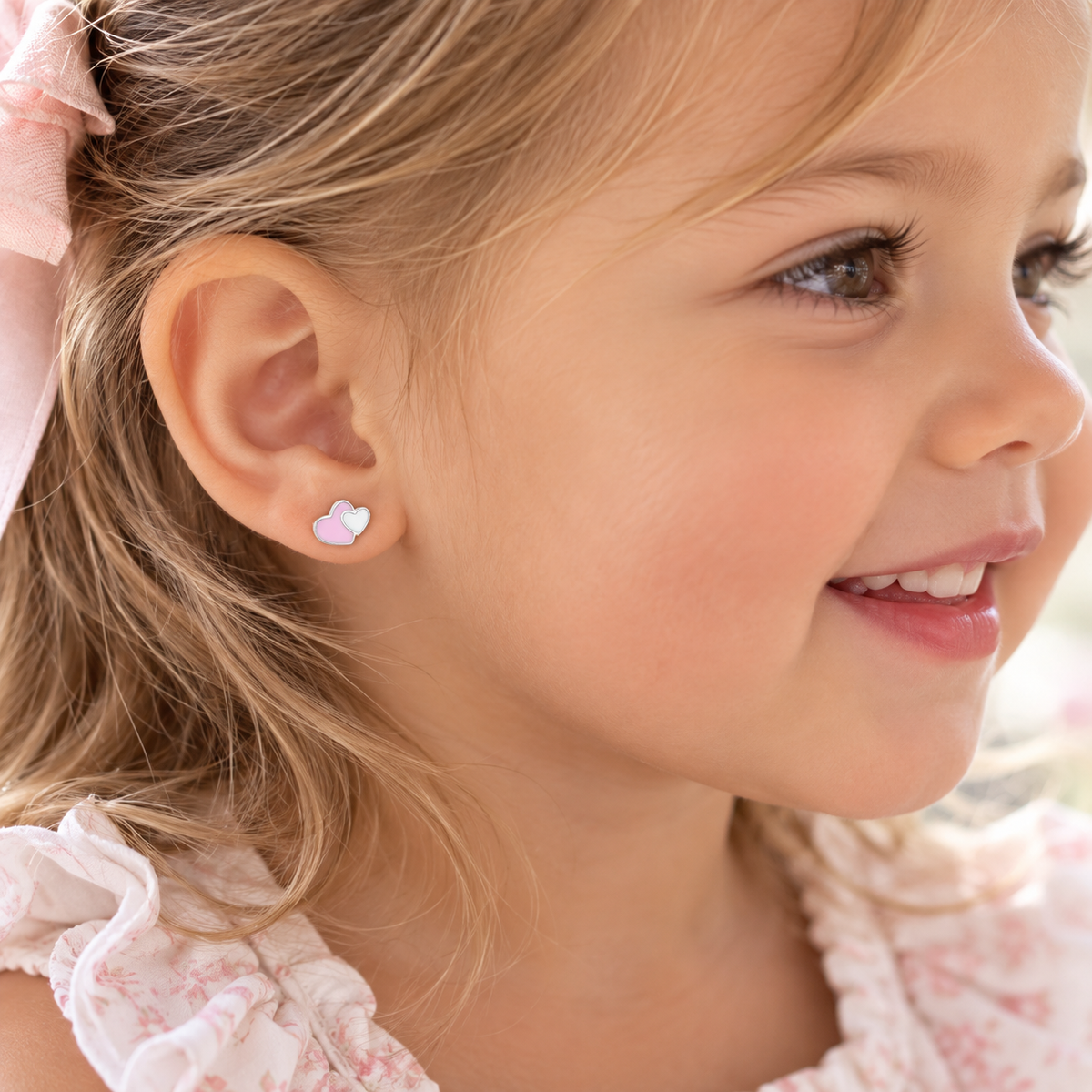 Liliana Silver and Enamel Double Heart Studs